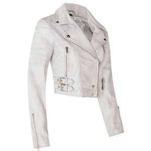 Women's Real Leather Short Cropped Length Biker Jacket-TruClothing