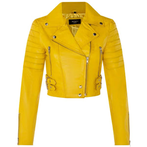Women's Real Leather Short Cropped Length Biker Jacket-TruClothing