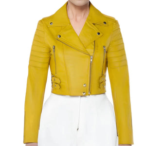 Women's Real Leather Short Cropped Length Biker Jacket-TruClothing