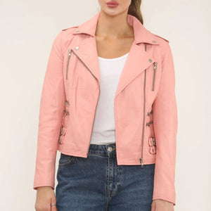 Women's Real Lamb Nappa Leather Vintage Biker Jacket-TruClothing