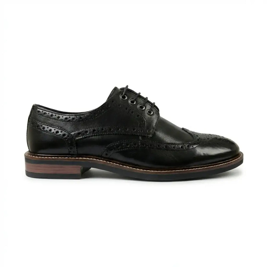 Stokes - Men’s Black Leather Wingtip Brogue Lace-Up Shoes