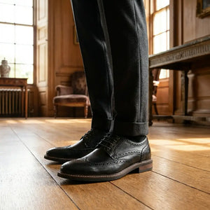 Stokes - Men’s Black Leather Wingtip Brogue Lace-Up Shoes
