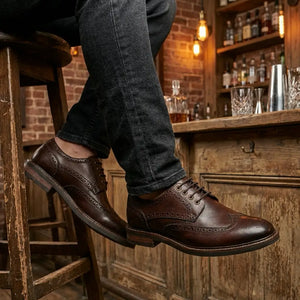 Stokes - Men’s Brown Leather Wingtip Brogue Lace-Up Shoes