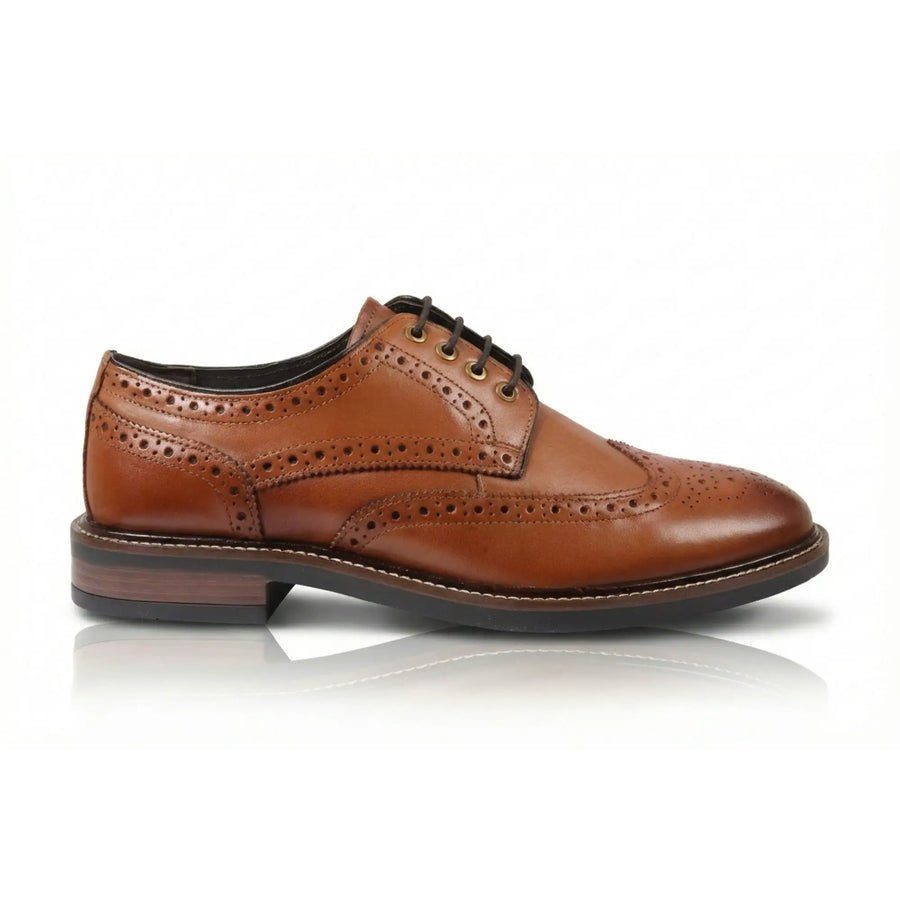 Stokes - Men’s Tan Leather Wingtip Brogue Lace-Up Shoes