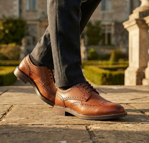Stokes - Men’s Tan Leather Wingtip Brogue Lace-Up Shoes
