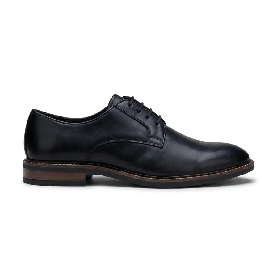 Tanner - Men’s Black Leather Plain Toe Derby Lace-Up Shoes
