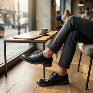 Tanner - Men’s Black Leather Plain Toe Derby Lace-Up Shoes