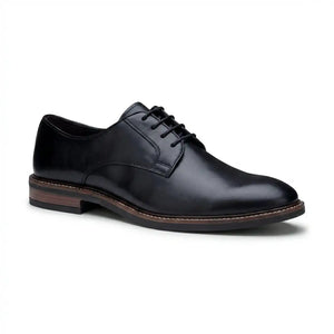 Tanner - Men’s Black Leather Plain Toe Derby Lace-Up Shoes