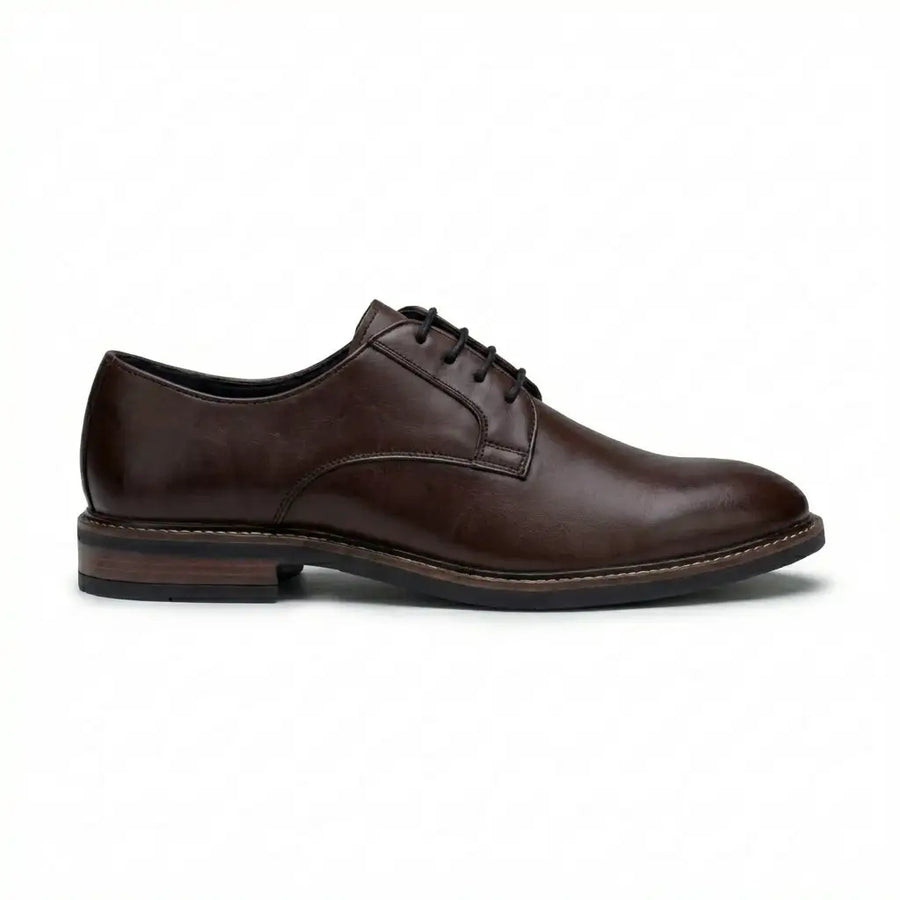 Tanner - Men’s Brown Leather Plain Toe Derby Lace-Up Shoes