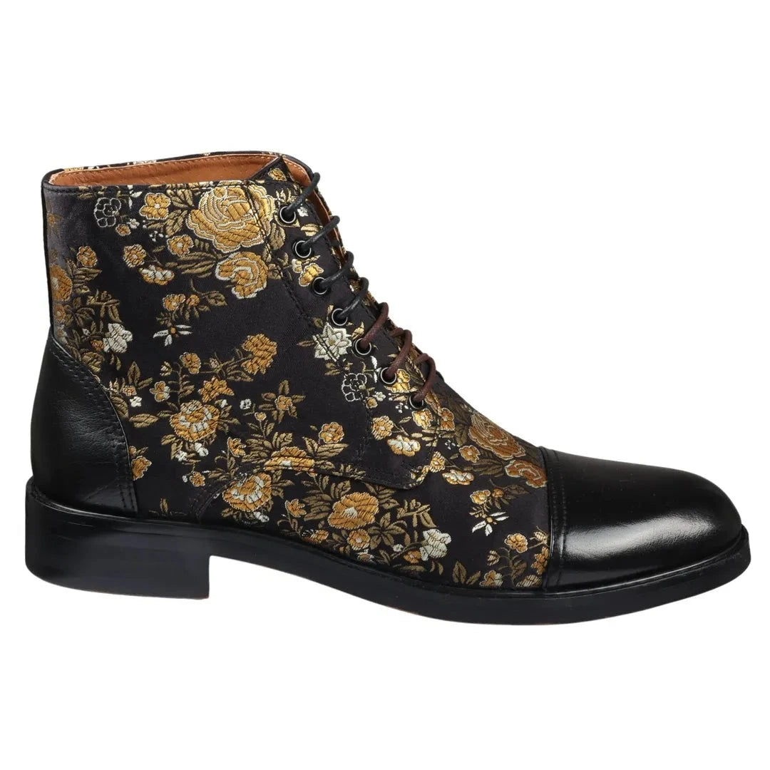 Adam - Men's Floral Print Leather Oxford Ankle Boots