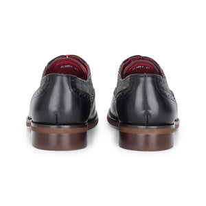 Albert - Men's Black Leather Tweed Detailing Brogue Shoes-TruClothing