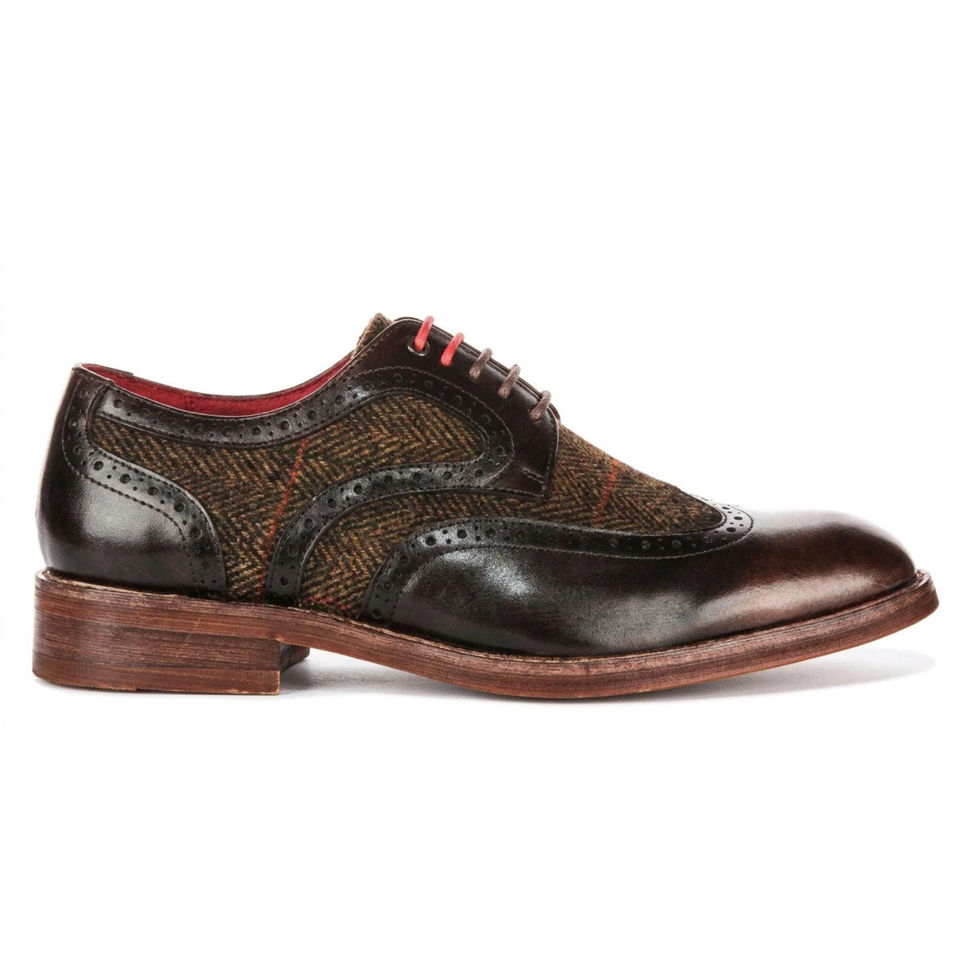 Arlo - Men's Brown Leather Tweed Brogue Shoes