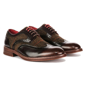 Arlo - Men's Brown Leather Tweed Brogue Shoes