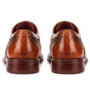 Arlo - Men's Tan Leather Tweed Brogue Shoes