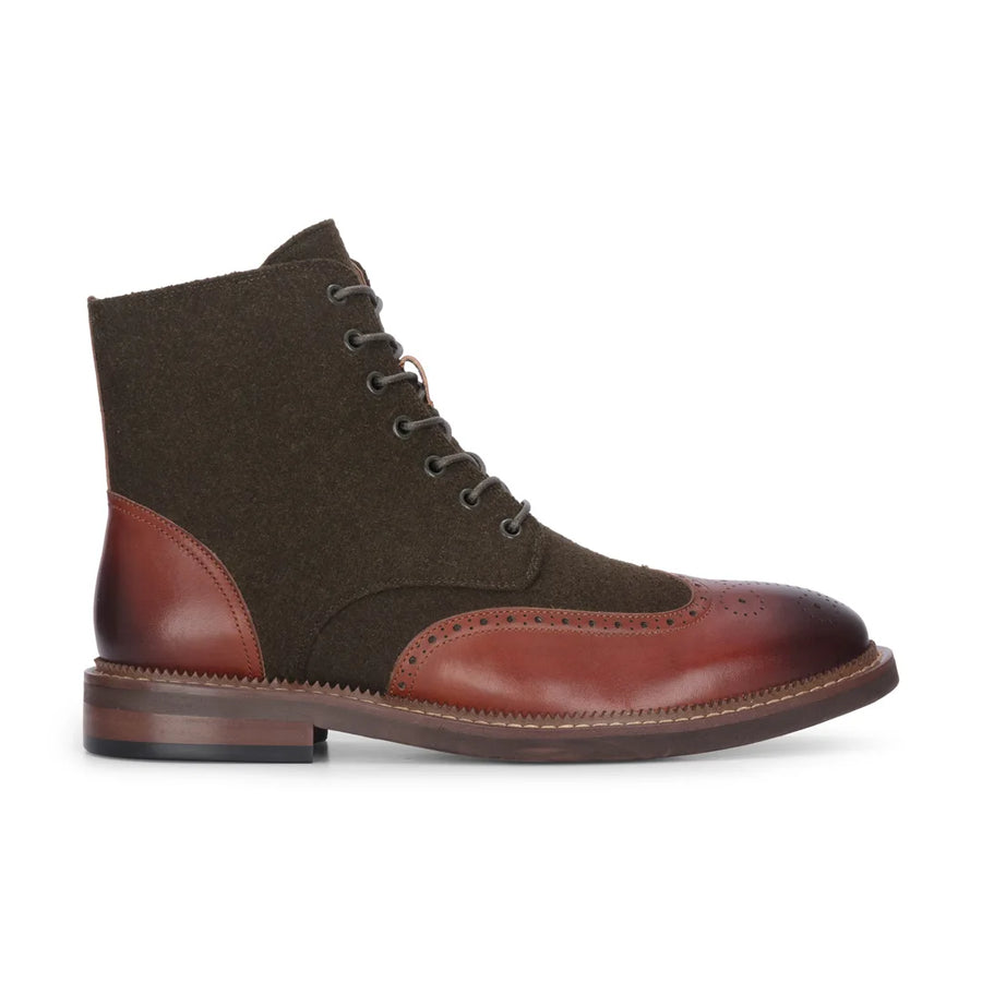 Clifford - Men's Khaki Brown Brogue Leather Ankle Boots-TruClothing