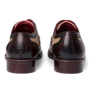 Cole - Men's Brown Leather Canvas Detailing Brogue Shoes-TruClothing