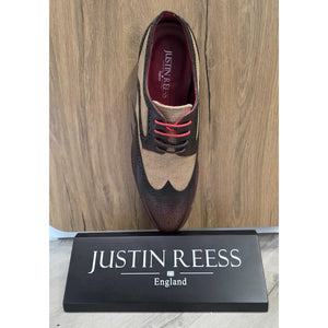 Cole - Men's Brown Leather Canvas Detailing Brogue Shoes-TruClothing