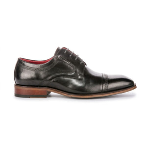 Everett - Men's Black Polished Leather Cap Toe Derby Shoes