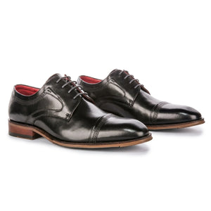 Everett - Men's Black Polished Leather Cap Toe Derby Shoes
