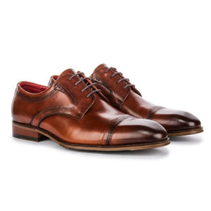 Everett - Men's Brown Polished Leather Cap Toe Derby Shoes
