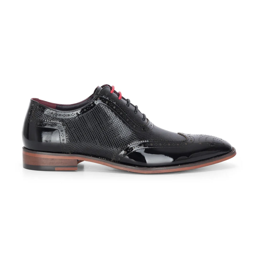 Flynn - Men's Black Patent Leather Brogue Shoes-TruClothing