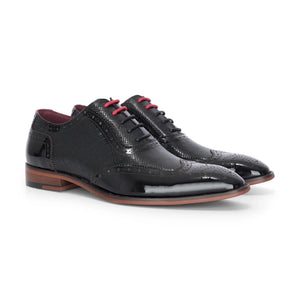 Flynn - Men's Black Patent Leather Brogue Shoes-TruClothing