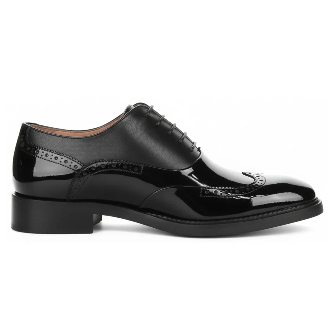Harry - Men's Black Patent Leather Brogue Shoes-TruClothing