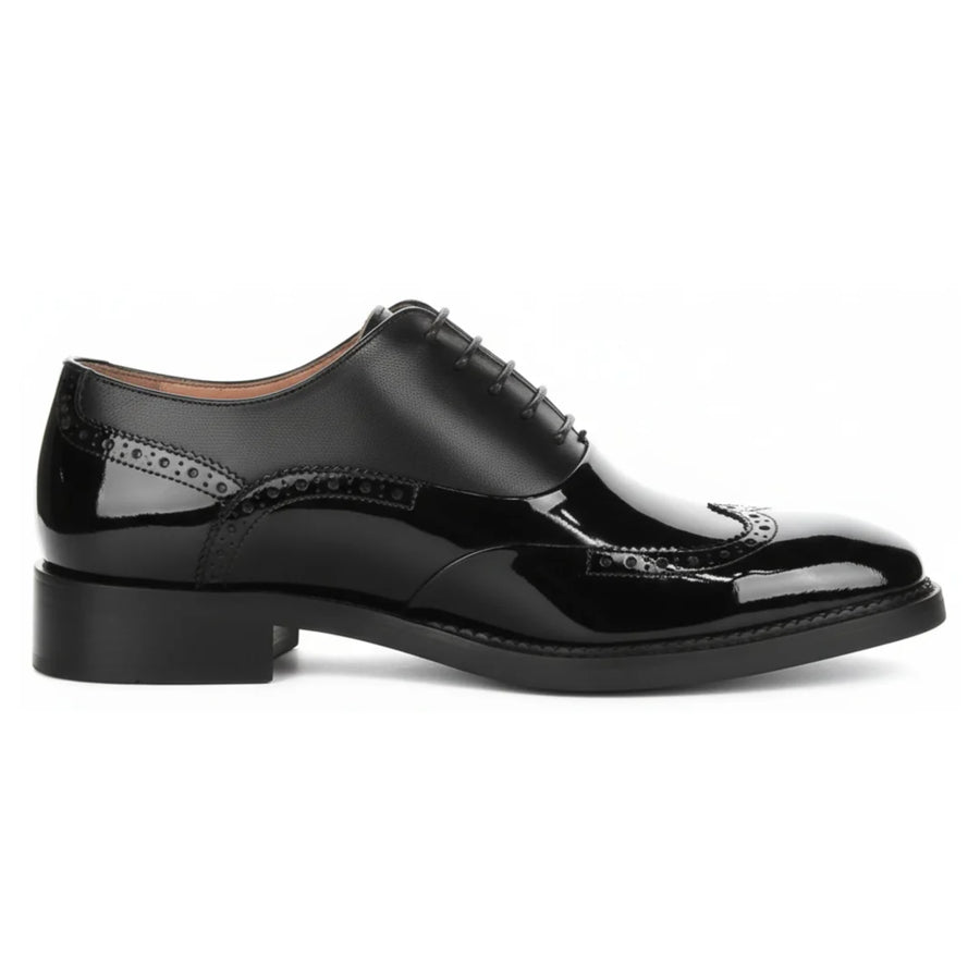 Harry - Men's Black Patent Leather Brogue Shoes-TruClothing