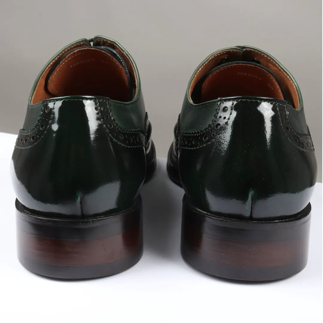 Harry - Men's Green Patent Leather Brogue Shoes