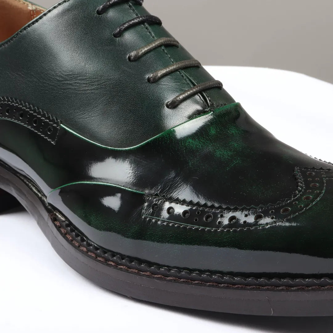 Justin Reess Harry Men s Green Patent Leather Brogue Shoes TruClothing