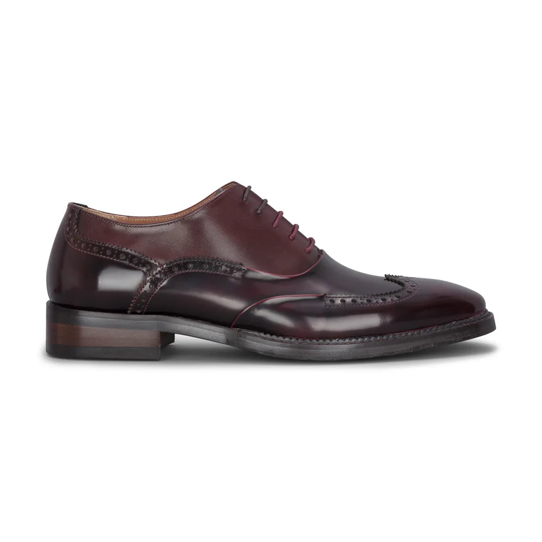 Harry - Men's Wine Patent Leather Brogue Shoes-TruClothing