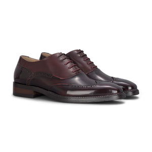 Harry - Men's Wine Patent Leather Brogue Shoes-TruClothing