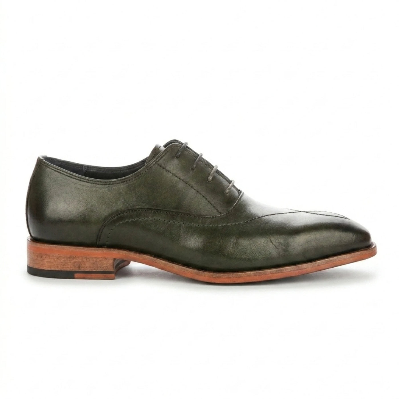 Jett - Men's Dark Green Cross-Stitch Toe Cap Oxford Shoes