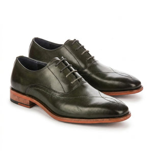 Jett - Men's Dark Green Cross-Stitch Toe Cap Oxford Shoes