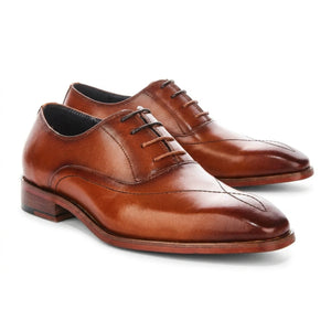 Jett - Men's Tan Cross-Stitch Toe Cap Oxford Shoes