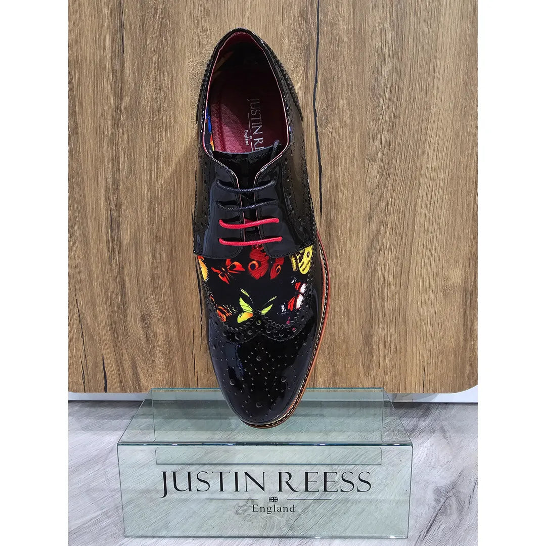 Julius - Men's Butterfly Print Patent Leather Brogue Shoes