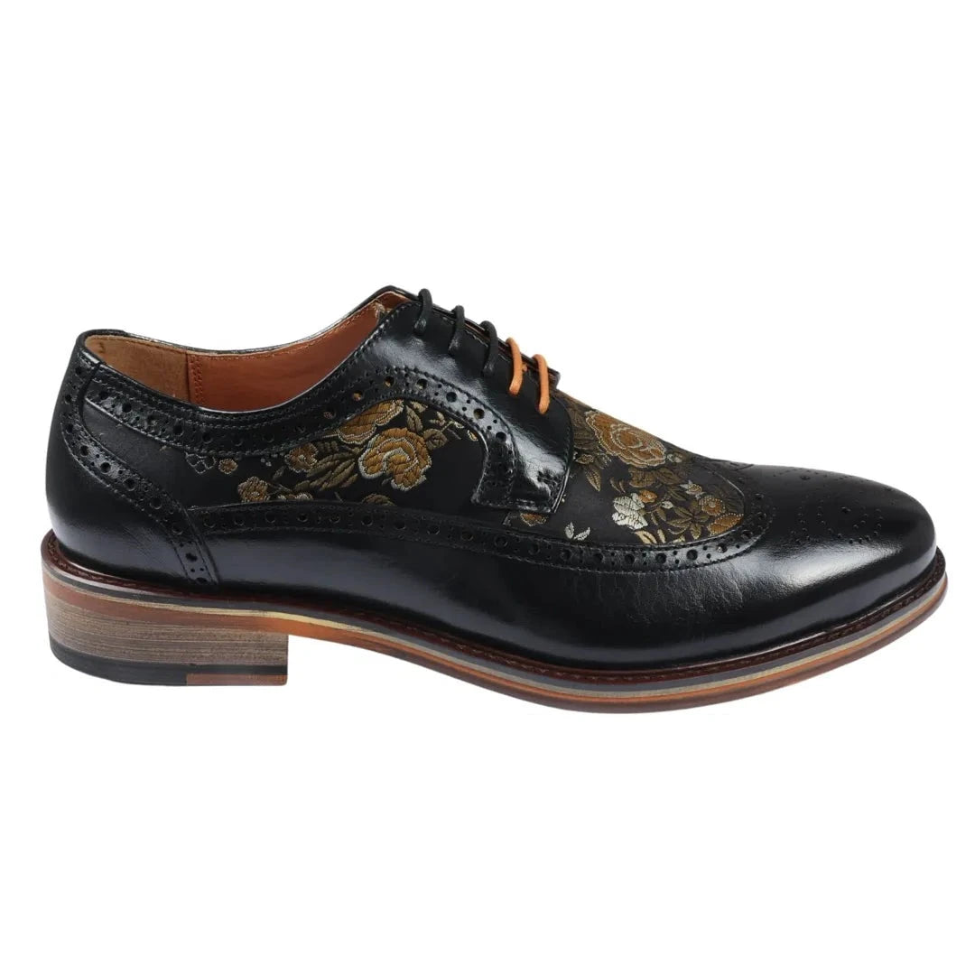 Ross - Men's Floral Print Leather Brogue Shoes