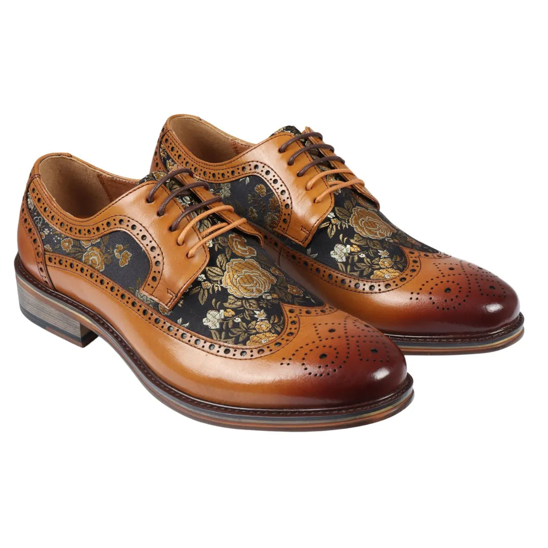 Ross - Zapatos brogue de cuero con estampado floral para hombre