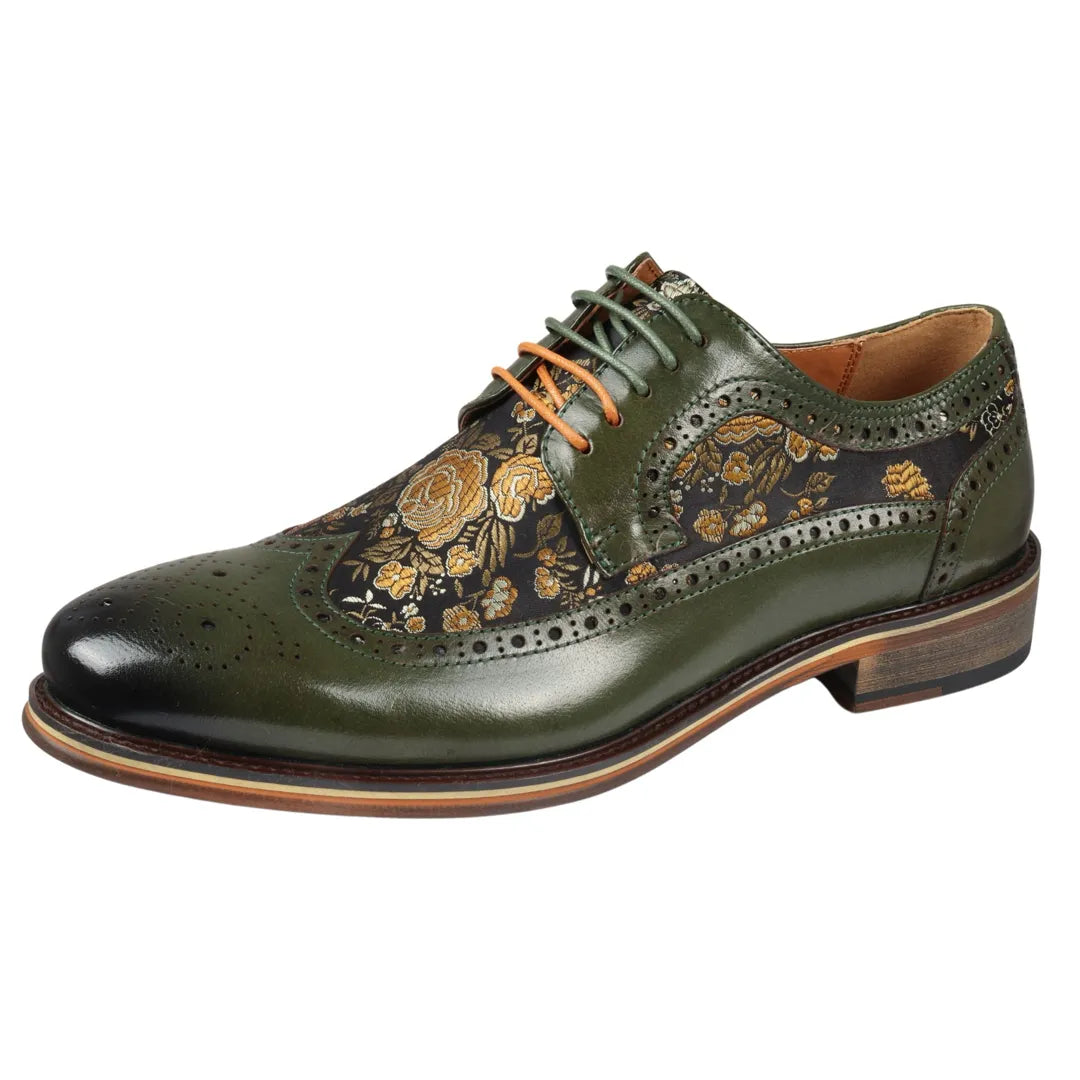 Ross - Men's Floral Print Leather Brogue Shoes
