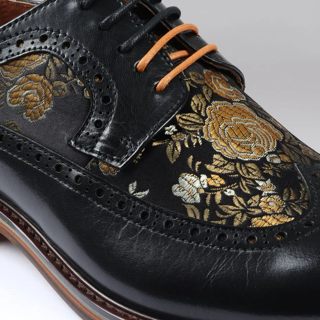 Ross - Zapatos brogue de cuero con estampado floral para hombre