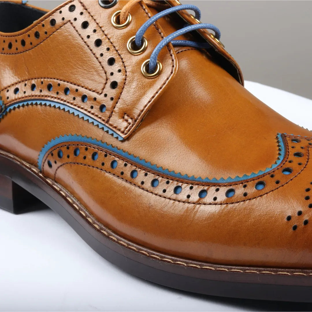 Simon - Men's Brown Brogue Leather Shoes
