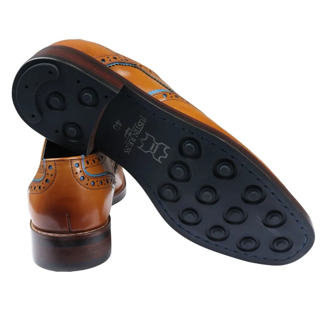 Simon - Men's Brown Brogue Leather Shoes