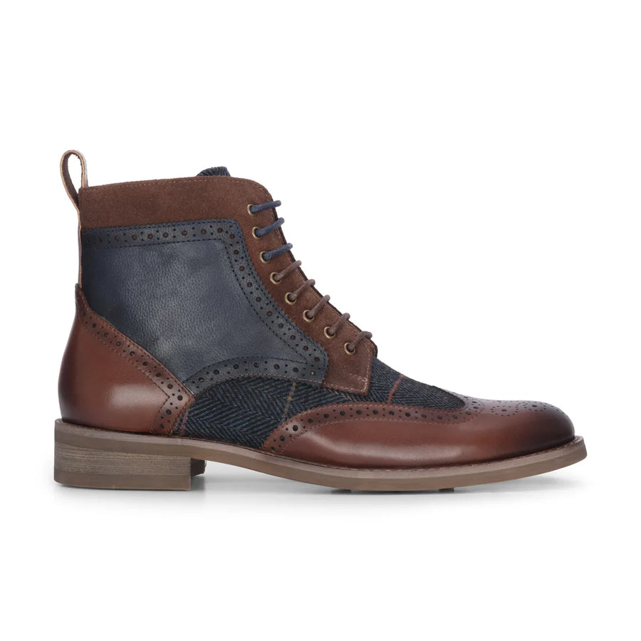 Teddy - Men's Brown Leather Navy Tweed Oxford Shoes-TruClothing