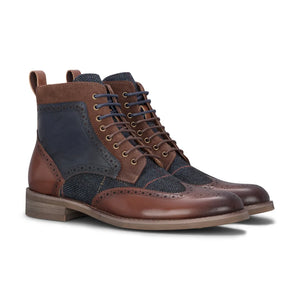 Teddy - Men's Brown Leather Navy Tweed Oxford Shoes-TruClothing