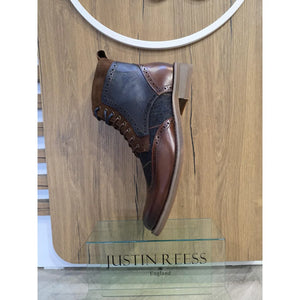 Teddy - Men's Brown Leather Navy Tweed Oxford Shoes-TruClothing