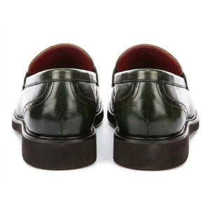 Tristian - Men's Green Leather Herringbone Tweed Loafers