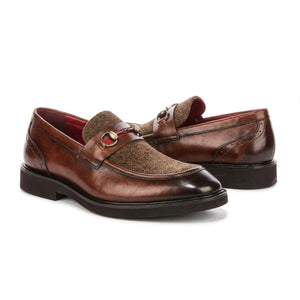 Tristian - Men's Tan Leather Herringbone Tweed Loafers
