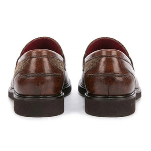 Tristian - Men's Tan Leather Herringbone Tweed Loafers