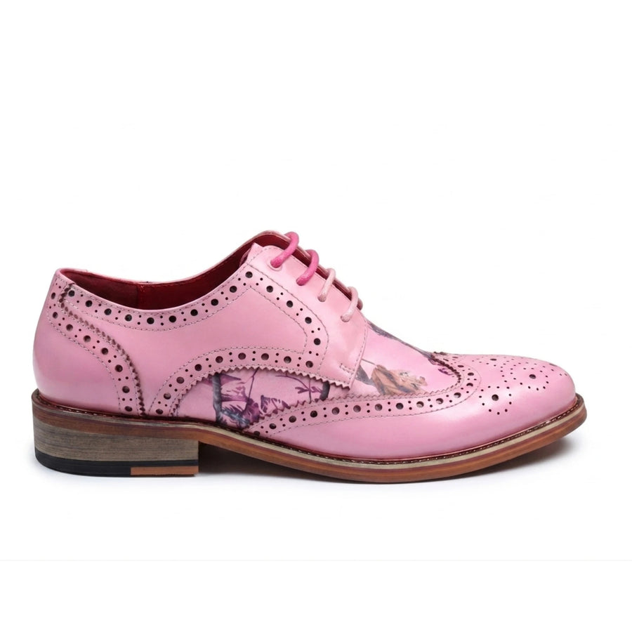 Wolf - Men's Pink Floral Wingtip Brogues Dress Shoes