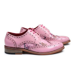 Wolf - Men's Pink Floral Wingtip Brogues Dress Shoes
